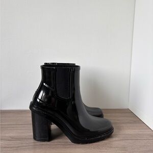 Hunter Original Refined High Heel Rain Boots Heels Black Patent Women's 7 US❤️